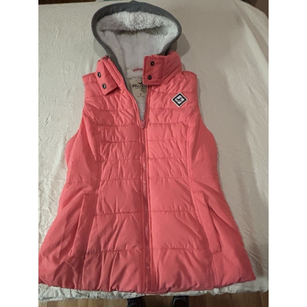 Hollister Puffer Vest Hoodie With Fleece Pink Gray Women's Small